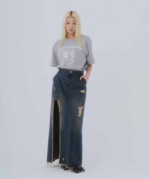GAB GAB(ガブガブ)の「ダメージデニムスカート(デニムスカート・レディース・ブルー/インディゴブルー・SMALL/MEDIUM)」の5枚目の写真