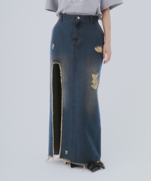 GAB GAB(ガブガブ)の「ダメージデニムスカート(デニムスカート・レディース・ブルー/インディゴブルー・SMALL/MEDIUM)」の7枚目の写真