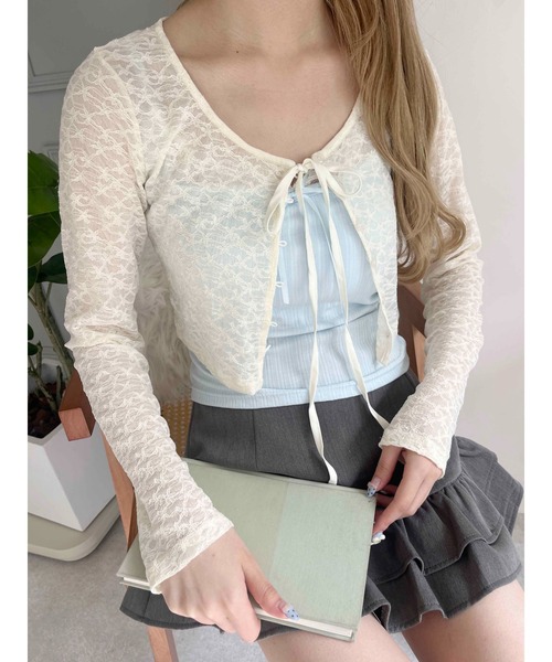 PHILLY（フィリー）の「【PHILLY】リボンレースカーディガン（カーディガン/ボレロ・レディース・ピンク/ブラック/アイボリー・FREE）」の2枚目の写真