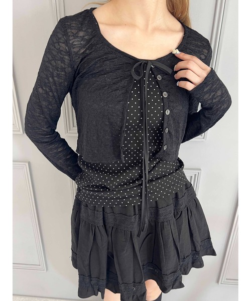 PHILLY（フィリー）の「【PHILLY】リボンレースカーディガン（カーディガン/ボレロ・レディース・ピンク/ブラック/アイボリー・FREE）」の3枚目の写真