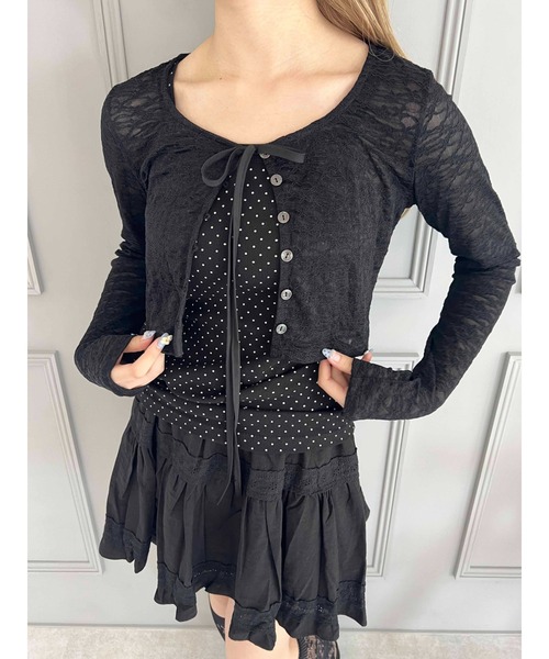 PHILLY（フィリー）の「【PHILLY】リボンレースカーディガン（カーディガン/ボレロ・レディース・ピンク/ブラック/アイボリー・FREE）」の9枚目の写真