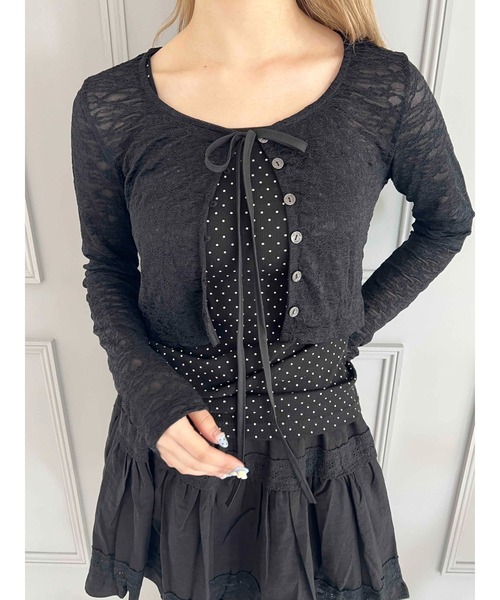 PHILLY（フィリー）の「【PHILLY】リボンレースカーディガン（カーディガン/ボレロ・レディース・ピンク/ブラック/アイボリー・FREE）」の12枚目の写真