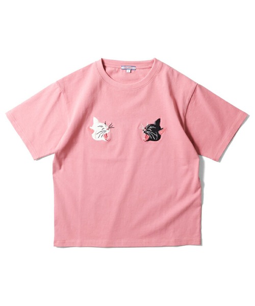 HOUSTON（ヒューストン）の「HOUSTON 刺繍半袖Ｔシャツ(CAT)（Tシャツ/カットソー・レディース・ピンク/イエロー/チャコールグレー/オフホワイト・1/0）」の4枚目の写真