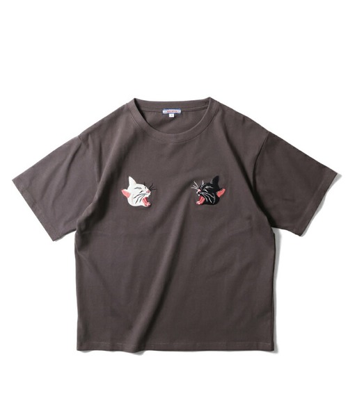 HOUSTON（ヒューストン）の「HOUSTON 刺繍半袖Ｔシャツ(CAT)（Tシャツ/カットソー・レディース・ピンク/イエロー/チャコールグレー/オフホワイト・1/0）」の2枚目の写真