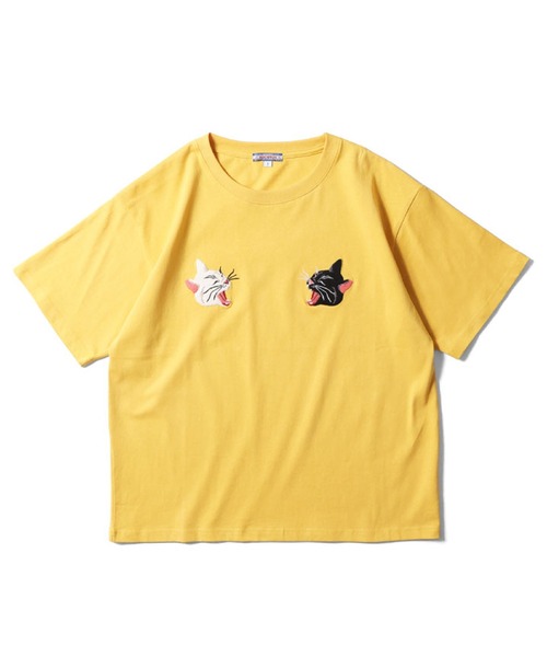 HOUSTON（ヒューストン）の「HOUSTON 刺繍半袖Ｔシャツ(CAT)（Tシャツ/カットソー・レディース・ピンク/イエロー/チャコールグレー/オフホワイト・1/0）」の3枚目の写真