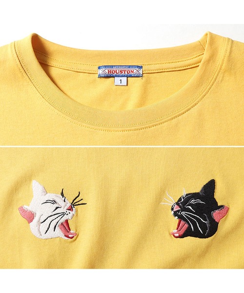 HOUSTON（ヒューストン）の「HOUSTON 刺繍半袖Ｔシャツ(CAT)（Tシャツ/カットソー・レディース・ピンク/イエロー/チャコールグレー/オフホワイト・1/0）」の9枚目の写真