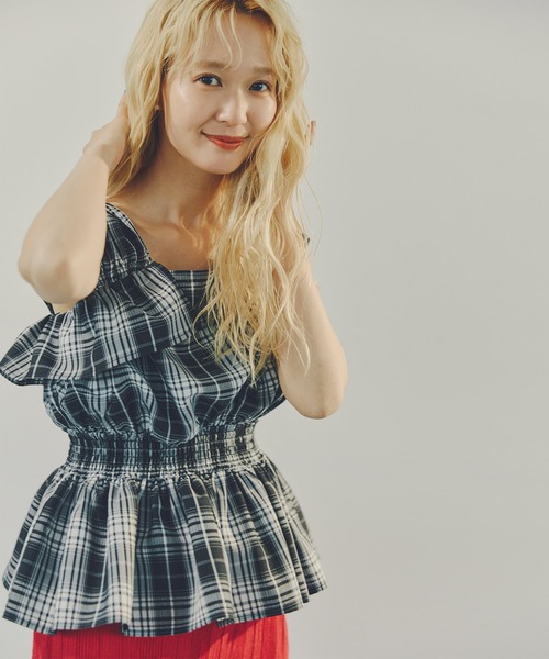 N.(N. Natural Beauty Basic)(エヌエヌナチュラルビューティーベーシック)の「チェックペプラムブラウス(シャツ/ブラウス・レディース・ブラウン/ブラック/オレンジ・MEDIUM)」の1枚目の写真