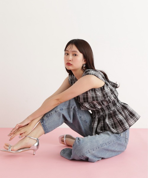 N.(N. Natural Beauty Basic)(エヌエヌナチュラルビューティーベーシック)の「チェックペプラムブラウス(シャツ/ブラウス・レディース・ブラウン/ブラック/オレンジ・MEDIUM)」の5枚目の写真