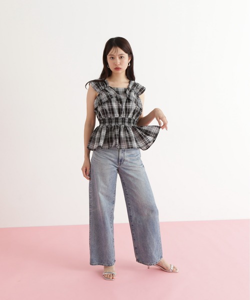 N.(N. Natural Beauty Basic)(エヌエヌナチュラルビューティーベーシック)の「チェックペプラムブラウス(シャツ/ブラウス・レディース・ブラウン/ブラック/オレンジ・MEDIUM)」の6枚目の写真