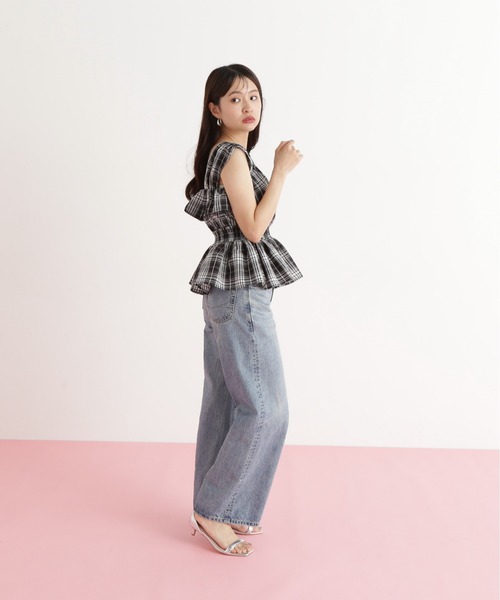 N.(N. Natural Beauty Basic)(エヌエヌナチュラルビューティーベーシック)の「チェックペプラムブラウス(シャツ/ブラウス・レディース・ブラウン/ブラック/オレンジ・MEDIUM)」の7枚目の写真