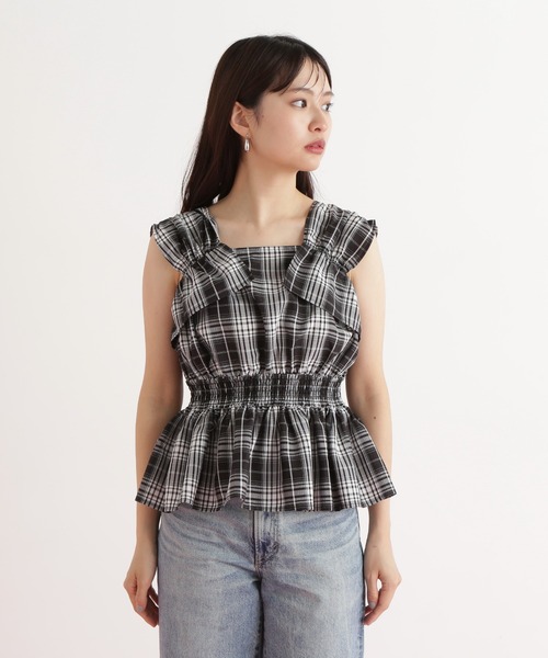 N.(N. Natural Beauty Basic)(エヌエヌナチュラルビューティーベーシック)の「チェックペプラムブラウス(シャツ/ブラウス・レディース・ブラウン/ブラック/オレンジ・MEDIUM)」の9枚目の写真