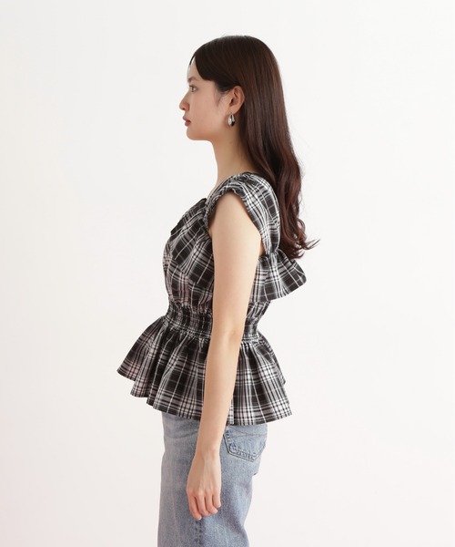 N.(N. Natural Beauty Basic)(エヌエヌナチュラルビューティーベーシック)の「チェックペプラムブラウス(シャツ/ブラウス・レディース・ブラウン/ブラック/オレンジ・MEDIUM)」の10枚目の写真