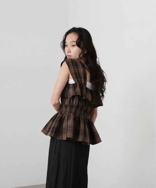 N.(N. Natural Beauty Basic)(エヌエヌナチュラルビューティーベーシック)の「チェックペプラムブラウス(シャツ/ブラウス・レディース・ブラウン/ブラック/オレンジ・MEDIUM)」の17枚目の写真