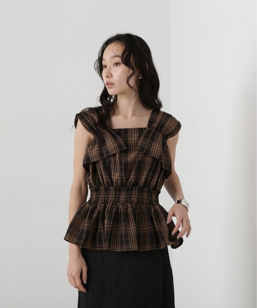 N.(N. Natural Beauty Basic)(エヌエヌナチュラルビューティーベーシック)の「チェックペプラムブラウス(シャツ/ブラウス・レディース・ブラウン/ブラック/オレンジ・MEDIUM)」の18枚目の写真