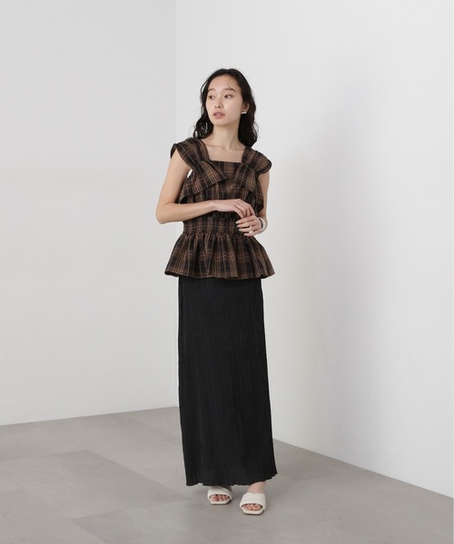 N.(N. Natural Beauty Basic)(エヌエヌナチュラルビューティーベーシック)の「チェックペプラムブラウス(シャツ/ブラウス・レディース・ブラウン/ブラック/オレンジ・MEDIUM)」の19枚目の写真