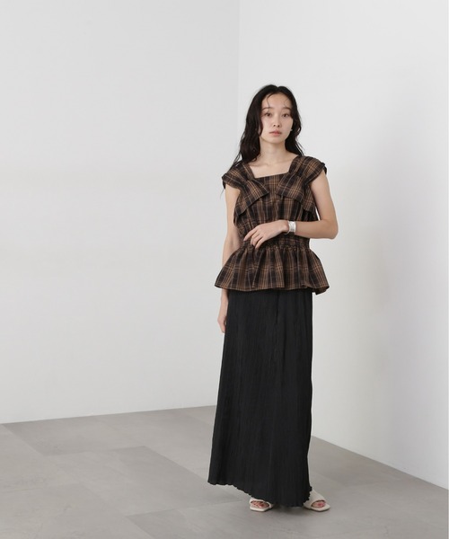 N.(N. Natural Beauty Basic)(エヌエヌナチュラルビューティーベーシック)の「チェックペプラムブラウス(シャツ/ブラウス・レディース・ブラウン/ブラック/オレンジ・MEDIUM)」の21枚目の写真