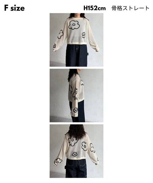 CPCM（シーピーシーエム）の「コード刺繍花柄メッシュニット（ニット/セーター・レディース・ブラウン/グリーン/オフホワイト/ブラック/ブルー・FREE）」の6枚目の写真