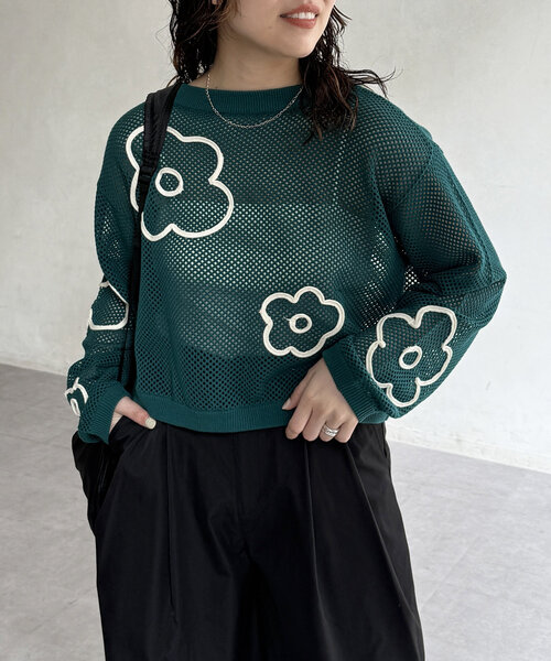 CPCM（シーピーシーエム）の「コード刺繍花柄メッシュニット（ニット/セーター・レディース・ブラウン/グリーン/オフホワイト/ブラック/ブルー・FREE）」の11枚目の写真