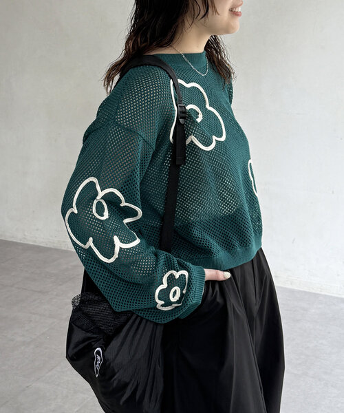 CPCM（シーピーシーエム）の「コード刺繍花柄メッシュニット（ニット/セーター・レディース・ブラウン/グリーン/オフホワイト/ブラック/ブルー・FREE）」の14枚目の写真