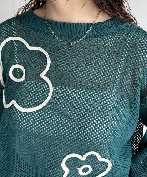 コード刺繍花柄メッシュニット（ニット/セーター）｜CPCM