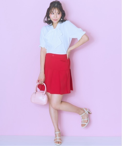 marun(マルン)の「<大きいサイズ>ビジュー付リボンタイブラウス marun(シャツ/ブラウス・レディース・サックスブルー/ピンク/ホワイト・LL/3L/4L/5L/L)」の6枚目の写真