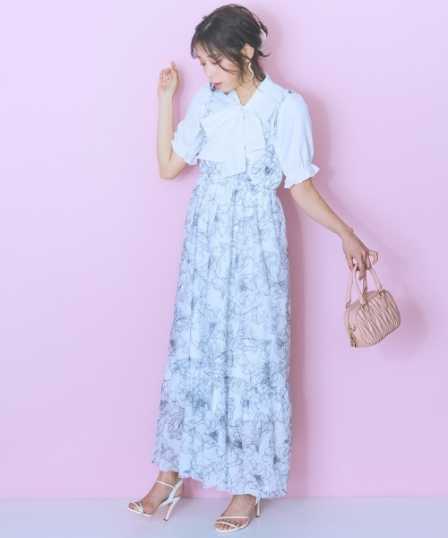 marun(マルン)の「<大きいサイズ>ビジュー付リボンタイブラウス marun(シャツ/ブラウス・レディース・サックスブルー/ピンク/ホワイト・LL/3L/4L/5L/L)」の7枚目の写真