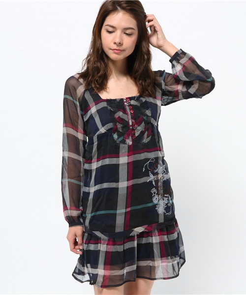 Desigual デシグアル の Desigual デシグアル 長袖チェックワンピース ワンピース Wear