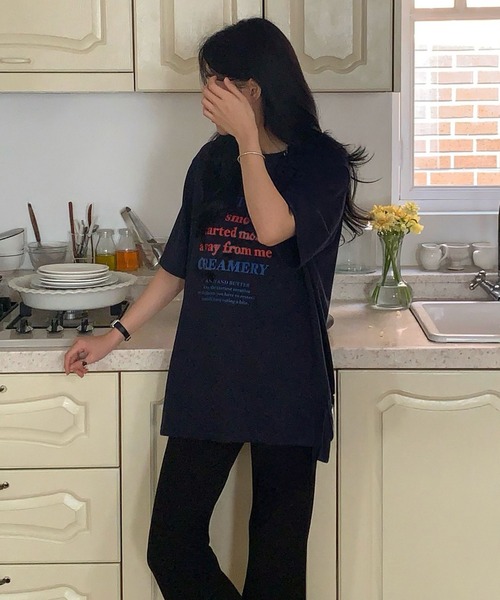 HEILIS(ヘイリス)の「ロゴプリントオーバーサイズTシャツ/ホワイト ネイビー オフ グラフィック 韓国 半袖 ビッグサイズ ユニセックス ノームコア シティガール シンプル カットソー(Tシャツ/カットソー・レディース・オフホワイト/ネイビー・FREE)」の15枚目の写真