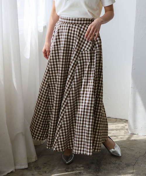 VitaFelice（ヴィータフェリーチェ）の「ギンガムチェック フレアスカート Aラインスカート ギンガムスカート（スカート・レディース・ブルー/ブラック/ブラウン・FREE）」の2枚目の写真