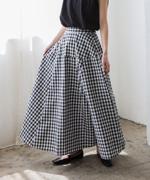 VitaFelice（ヴィータフェリーチェ）の「ギンガムチェック フレアスカート Aラインスカート ギンガムスカート（スカート・レディース・ブルー/ブラック/ブラウン・FREE）」の4枚目の写真