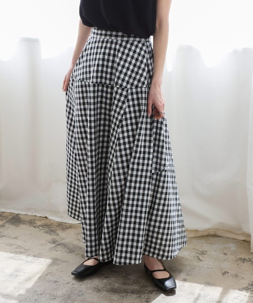 VitaFelice（ヴィータフェリーチェ）の「ギンガムチェック フレアスカート Aラインスカート ギンガムスカート（スカート・レディース・ブルー/ブラック/ブラウン・FREE）」の5枚目の写真