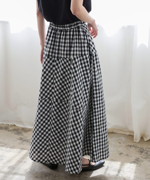 VitaFelice（ヴィータフェリーチェ）の「ギンガムチェック フレアスカート Aラインスカート ギンガムスカート（スカート・レディース・ブルー/ブラック/ブラウン・FREE）」の7枚目の写真