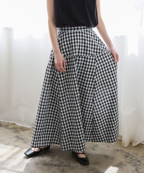 VitaFelice（ヴィータフェリーチェ）の「ギンガムチェック フレアスカート Aラインスカート ギンガムスカート（スカート・レディース・ブルー/ブラック/ブラウン・FREE）」の6枚目の写真