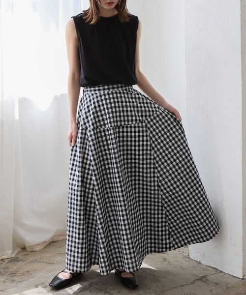 VitaFelice（ヴィータフェリーチェ）の「ギンガムチェック フレアスカート Aラインスカート ギンガムスカート（スカート・レディース・ブルー/ブラック/ブラウン・FREE）」の9枚目の写真