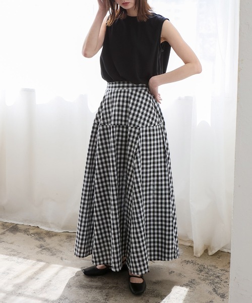 VitaFelice（ヴィータフェリーチェ）の「ギンガムチェック フレアスカート Aラインスカート ギンガムスカート（スカート・レディース・ブルー/ブラック/ブラウン・FREE）」の10枚目の写真