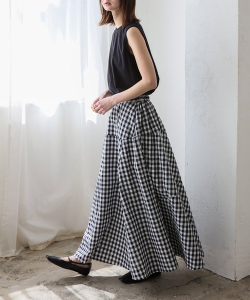VitaFelice（ヴィータフェリーチェ）の「ギンガムチェック フレアスカート Aラインスカート ギンガムスカート（スカート・レディース・ブルー/ブラック/ブラウン・FREE）」の8枚目の写真