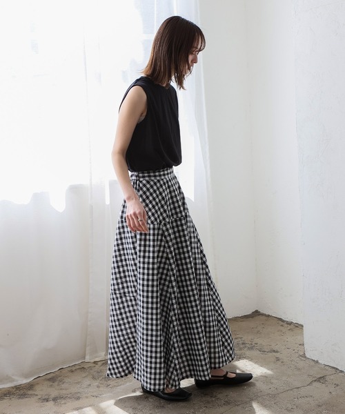 VitaFelice（ヴィータフェリーチェ）の「ギンガムチェック フレアスカート Aラインスカート ギンガムスカート（スカート・レディース・ブルー/ブラック/ブラウン・FREE）」の12枚目の写真