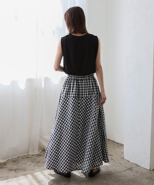 VitaFelice（ヴィータフェリーチェ）の「ギンガムチェック フレアスカート Aラインスカート ギンガムスカート（スカート・レディース・ブルー/ブラック/ブラウン・FREE）」の13枚目の写真