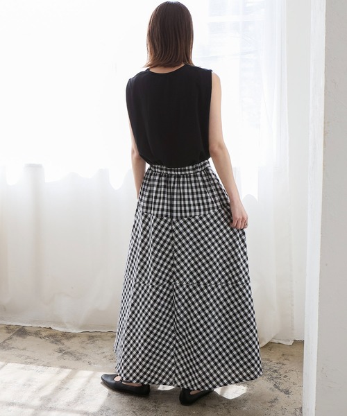 VitaFelice（ヴィータフェリーチェ）の「ギンガムチェック フレアスカート Aラインスカート ギンガムスカート（スカート・レディース・ブルー/ブラック/ブラウン・FREE）」の15枚目の写真