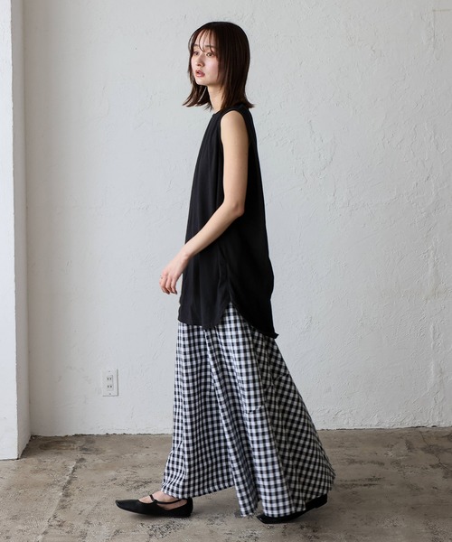 VitaFelice（ヴィータフェリーチェ）の「ギンガムチェック フレアスカート Aラインスカート ギンガムスカート（スカート・レディース・ブルー/ブラック/ブラウン・FREE）」の17枚目の写真