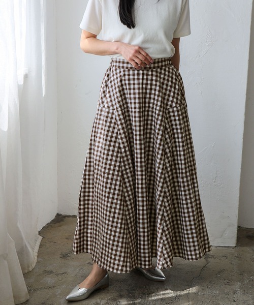 VitaFelice（ヴィータフェリーチェ）の「ギンガムチェック フレアスカート Aラインスカート ギンガムスカート（スカート・レディース・ブルー/ブラック/ブラウン・FREE）」の19枚目の写真