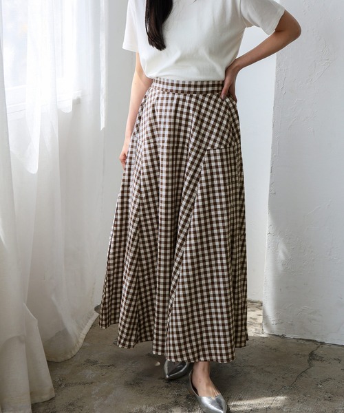 VitaFelice（ヴィータフェリーチェ）の「ギンガムチェック フレアスカート Aラインスカート ギンガムスカート（スカート・レディース・ブルー/ブラック/ブラウン・FREE）」の20枚目の写真