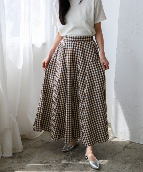 VitaFelice（ヴィータフェリーチェ）の「ギンガムチェック フレアスカート Aラインスカート ギンガムスカート（スカート・レディース・ブルー/ブラック/ブラウン・FREE）」の21枚目の写真