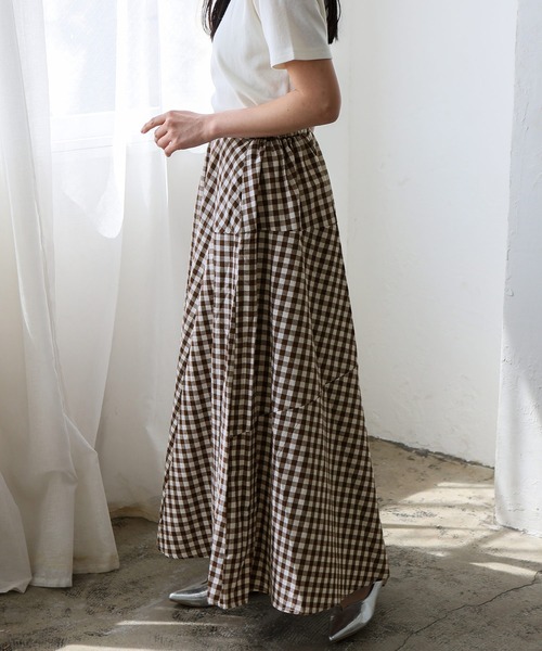 VitaFelice（ヴィータフェリーチェ）の「ギンガムチェック フレアスカート Aラインスカート ギンガムスカート（スカート・レディース・ブルー/ブラック/ブラウン・FREE）」の22枚目の写真