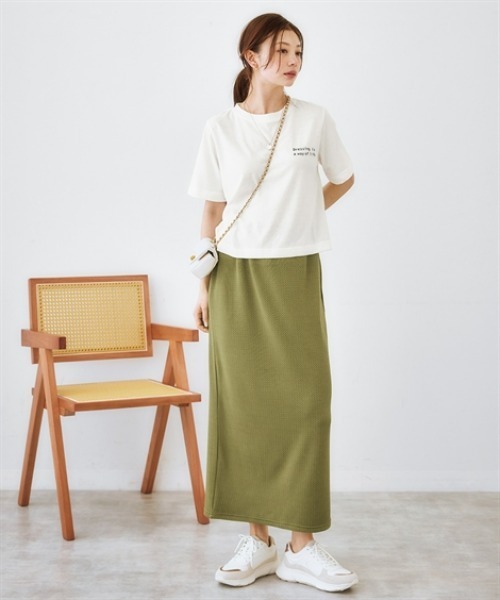 nissen（ニッセン）の「ふくれジャガードセットアップ(袖口リボントップス＋タイトスカート)（Tシャツ/カットソー・レディース・モカ/カーキ/ブラック/チャコールグレー・3L/S/LL/L/M）」の6枚目の写真