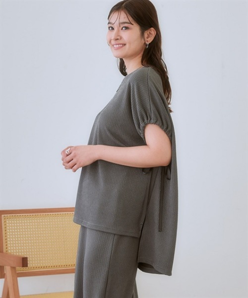 nissen（ニッセン）の「ふくれジャガードセットアップ(袖口リボントップス＋タイトスカート)（Tシャツ/カットソー・レディース・モカ/カーキ/ブラック/チャコールグレー・3L/S/LL/L/M）」の8枚目の写真