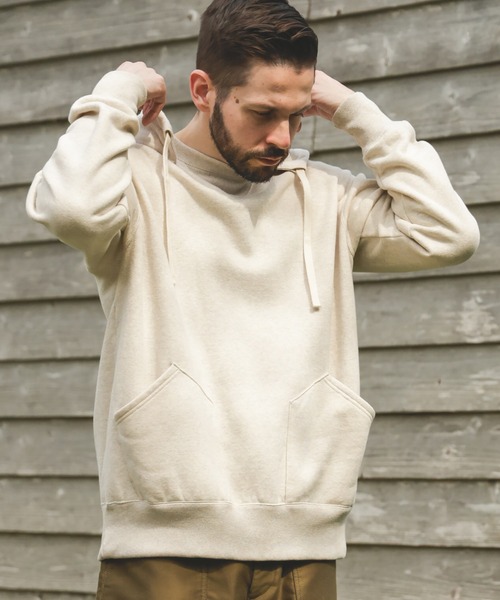 MR.OLIVE（ミスターオリーブ）の「FRENCH TERRY RAFFY COTTON / AFTER HOODED SHIRT（パーカー・メンズ・杢グレー/オートミール・MEDIUM/LARGE）」の9枚目の写真