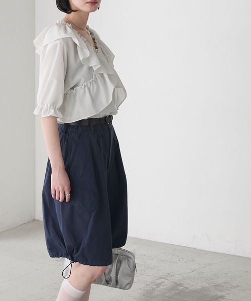 forksy.】ボリュームクロスフリル ニュアンス柄 ブラウス forksy