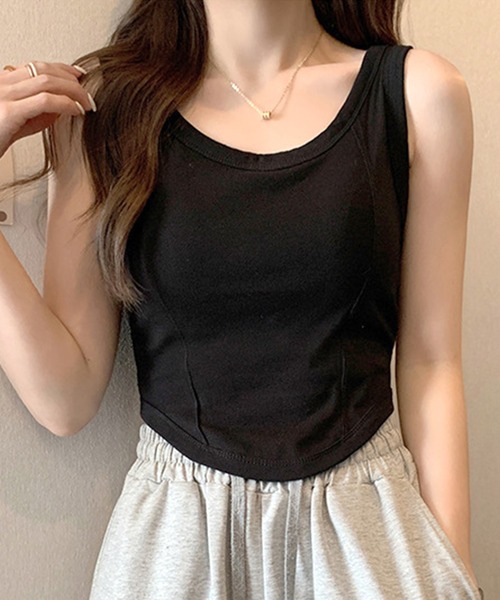 Lace Ladies(レースレディース)の「Uネック ラウンドカット コンパクト カップ付き タンクトップ(タンクトップ・レディース・グリーン/ホワイト/グレイッシュベージュ/ブラック/グレー・FREE)」の1枚目の写真