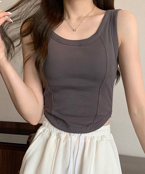 Lace Ladies(レースレディース)の「Uネック ラウンドカット コンパクト カップ付き タンクトップ(タンクトップ・レディース・グリーン/ホワイト/グレイッシュベージュ/ブラック/グレー・FREE)」の20枚目の写真